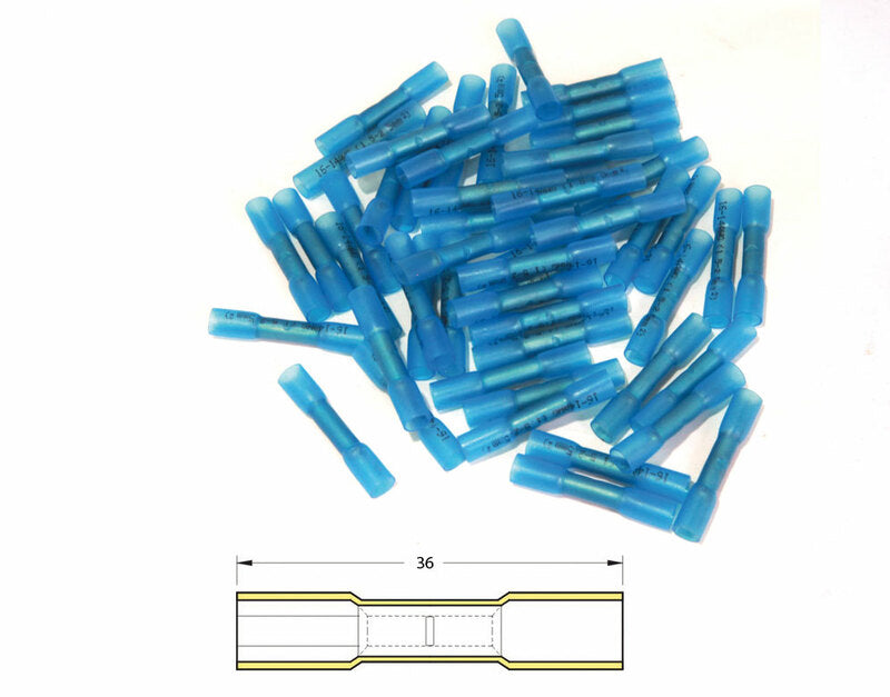 BIHR Heat-shrinkable Crimping Butt Splices Ã˜1,5/2,5mmÂ² - 50pcs Transparent Blue