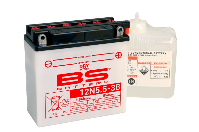 BS BATTERY Battery Conventional with Acid Pack - 12N5.5-3B