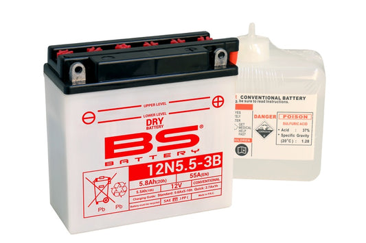 BS BATTERY Battery Conventional with Acid Pack - 12N5.5-3B