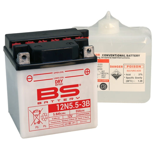 BS BATTERY Battery Conventional with Acid Pack - 12N5.5A-3B