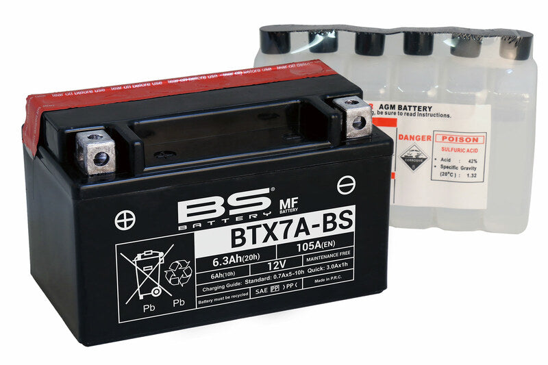 BS BATTERY Battery Maintenance Free with Acid Pack - BTX7A
