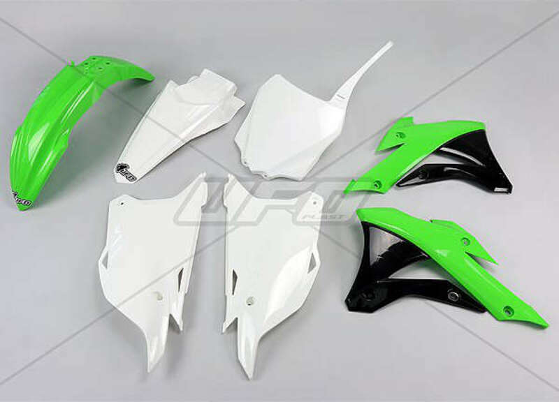 UFO Plastic Kit OEM Color (2014) Green/White/Black Kawasaki KX85