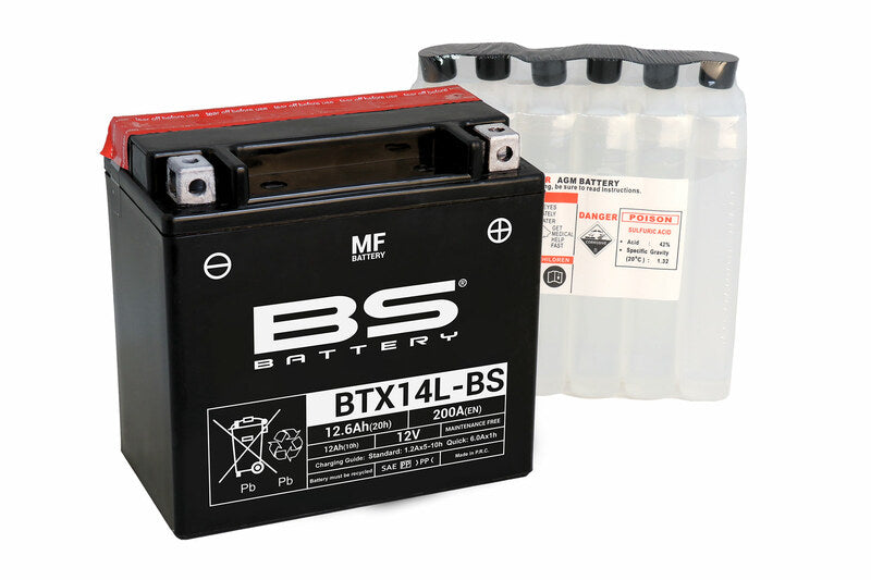 BS BATTERY Battery Maintenance Free with Acid Pack - BTX14L-BS