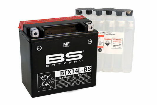 BS BATTERY Battery Maintenance Free with Acid Pack - BTX14L-BS