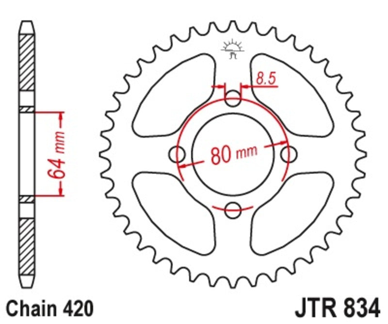 JT SPROCKETS Steel Standard Rear Sprocket 834 - 420 - 1096557001