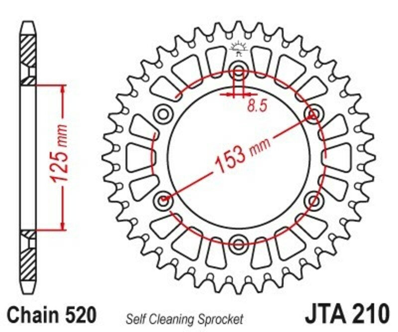 JT SPROCKETS Aluminium Ultra-Light Self-Cleaning Rear Sprocket 210 - 520 - 1096566001