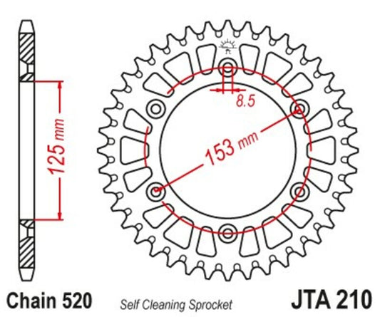 JT SPROCKETS Aluminium Ultra-Light Self-Cleaning Rear Sprocket 210 - 520 - 1096566005
