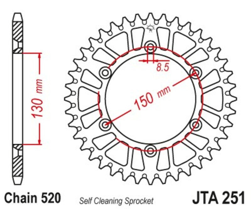 JT SPROCKETS Aluminium Ultra-Light Self-Cleaning Rear Sprocket 251 - 520 - 1096568002