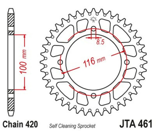 JT SPROCKETS Aluminium Ultra-Light Self-Cleaning Rear Sprocket 461 - 420 - 1096570002