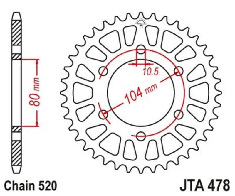 JT SPROCKETS Aluminium Ultra-Light Self-Cleaning Rear Sprocket 478 - 520