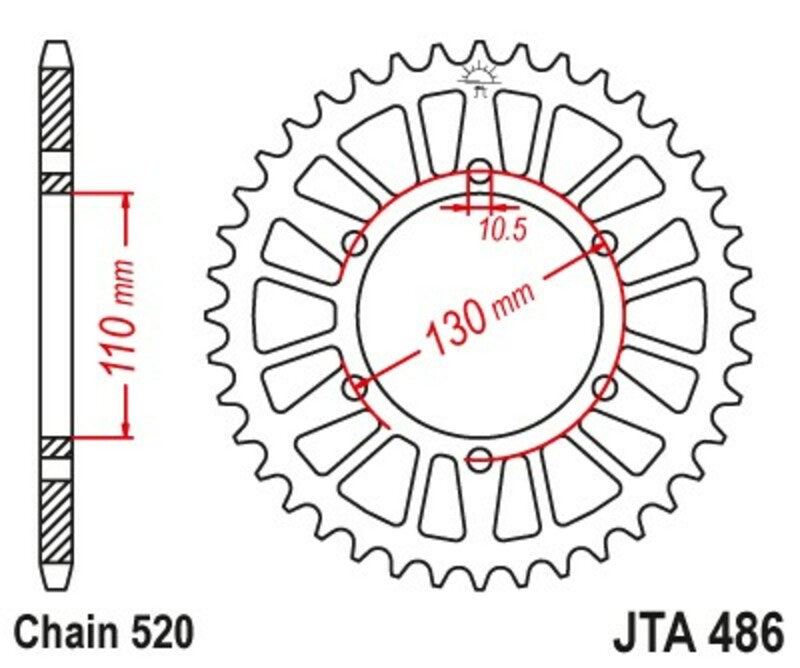 JT SPROCKETS Aluminium Ultra-Light Rear Sprocket 486 - 520 - 1096572005