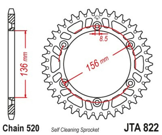JT SPROCKETS Aluminium Ultra-Light Self-Cleaning Rear Sprocket 822 - 520 - 1096577002