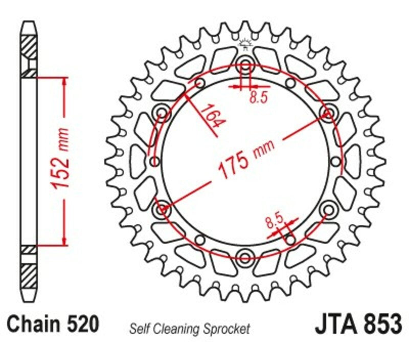 JT SPROCKETS Aluminium Ultra-Light Self-Cleaning Rear Sprocket 853 - 520 - 1096578009