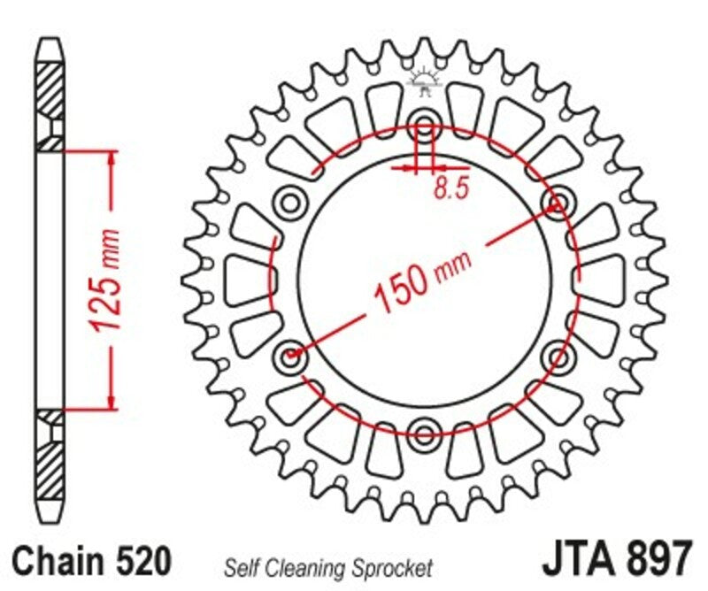 JT SPROCKETS Aluminium Ultra-Light Self-Cleaning Rear Sprocket 897 - 520 - 1096584001