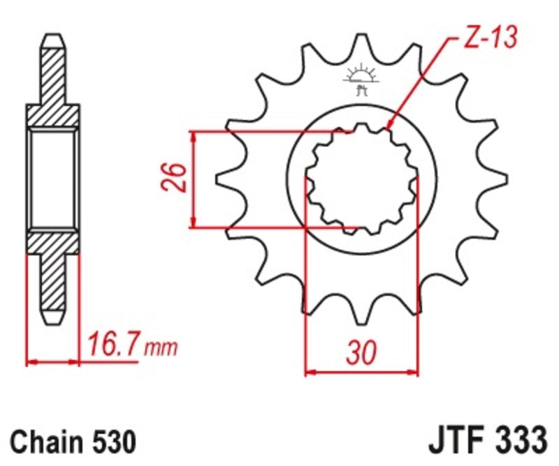 JT SPROCKETS Front Sprocket 14 Teeth Steel Standard 530 Pitch Type 333