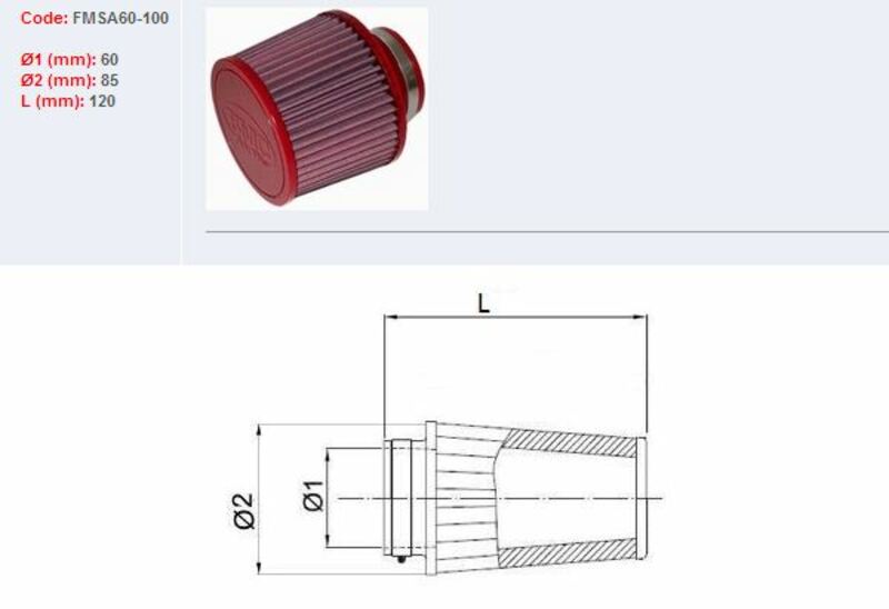 BMC Air Filter Tapered Ã˜60mm - FMSA60-100