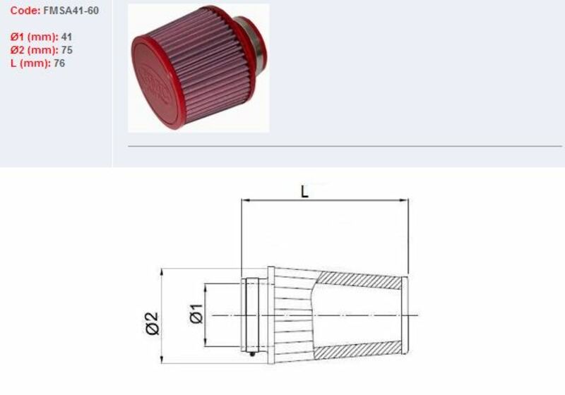 BMC Air Filter Tapered Ã˜41mm - FMSA41-60