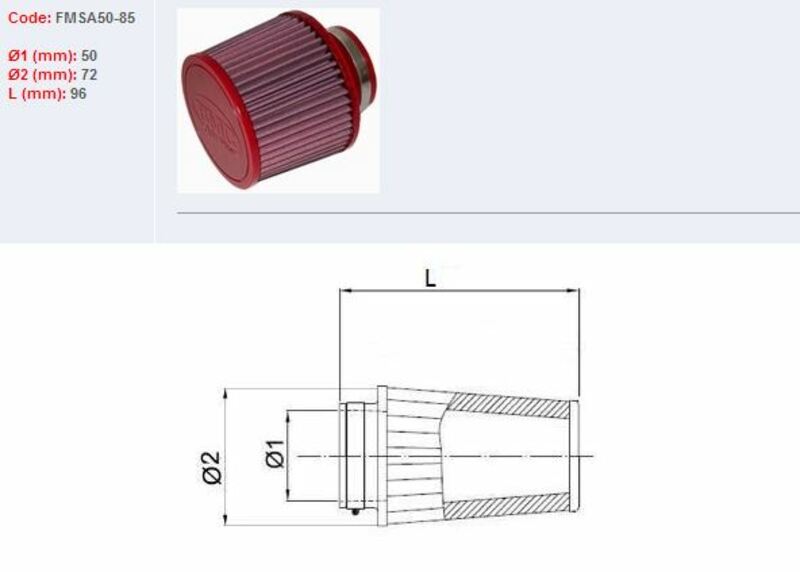 BMC Air Filter Tapered Ã˜50mm - FMSA50-85