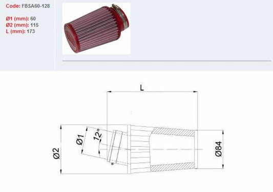 BMC Air Filter Tapered Ã˜60mm - FBSA60-128