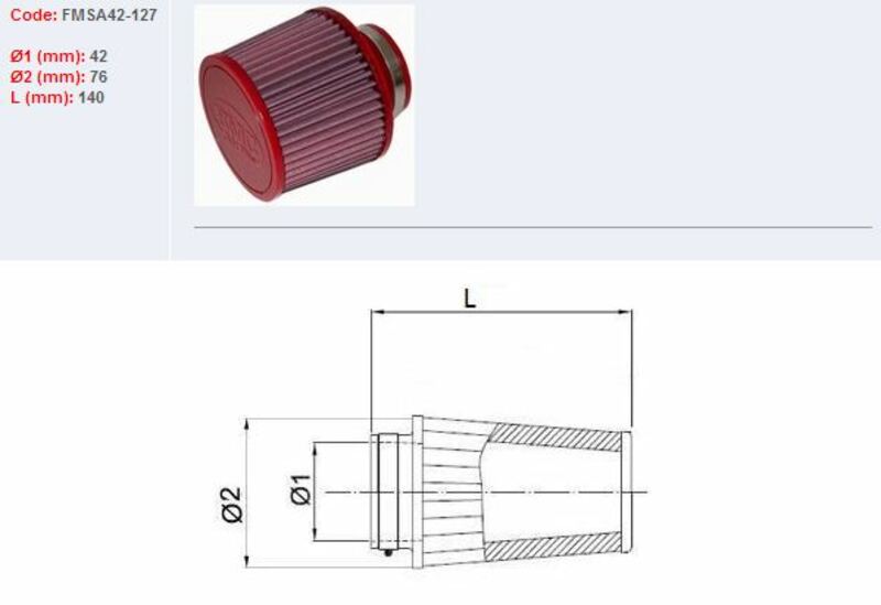 BMC Air Filter Tapered Ã˜42mm - FMSA42-127