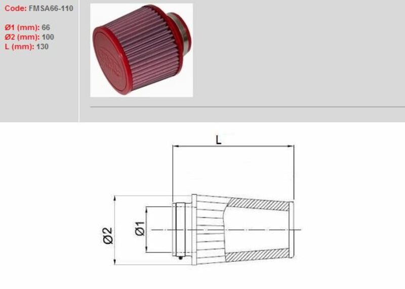 BMC Air Filter Tapered Ã˜66mm - FMSA66-110