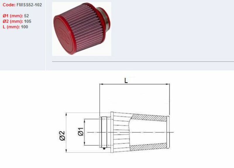 BMC Air Filter Tapered Ã˜52mm - SS52-102