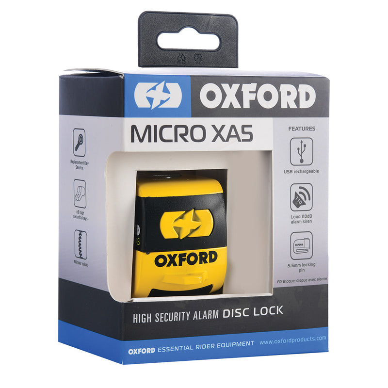 OXFORD Micro XA5 Alarm Disc Lock - Yellow & Black