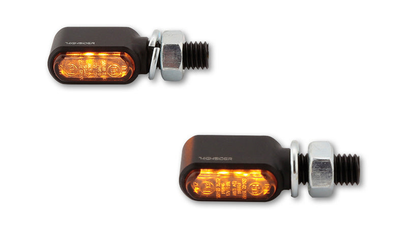 HIGHSIDER CNC LED Indicators Little Bronx, Black, Tinted Glass, E-Approved, (pair)
