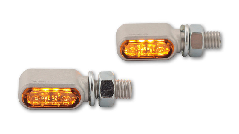 HIGHSIDER CNC LED Indicators Little Bronx, Silver, Tinted Glass, E-Approved, (pair)