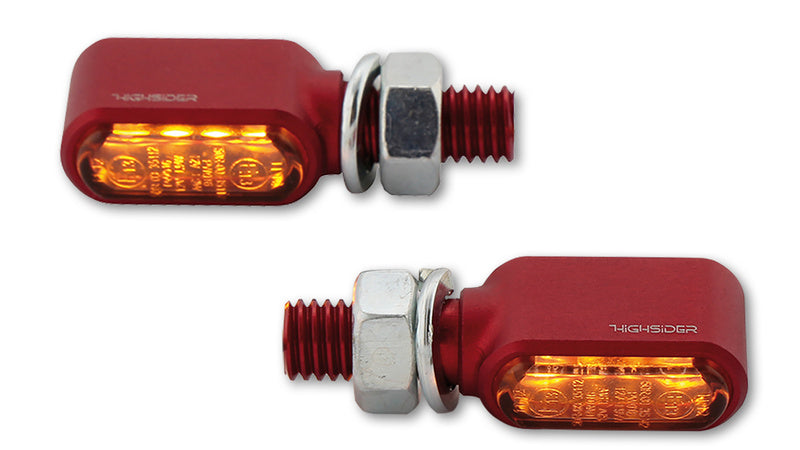 HIGHSIDER CNC LED Indicators Little Bronx, Red, Tinted Glass, E-Approved, (pair)