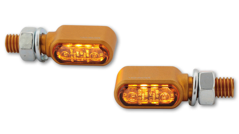 HIGHSIDER CNC LED Indicators Little Bronx, Gold, Tinted Glass, E-Approved, (pair)