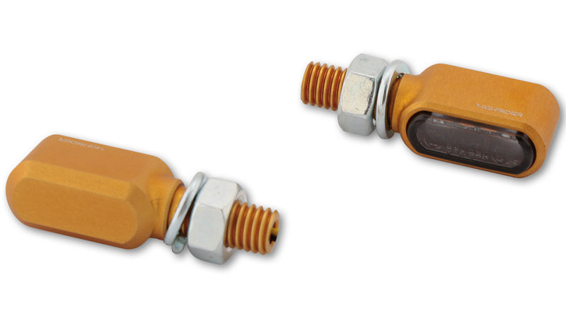 HIGHSIDER CNC LED Indicators Little Bronx, Gold, Tinted Glass, E-Approved, (pair)