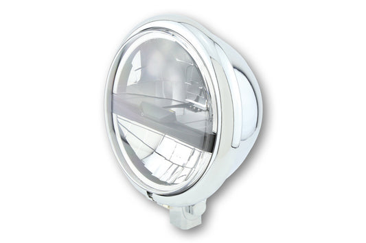 HIGHSIDER 5 3/4 Inch LED Head Light Bates Style Type5, Chrome, Black Cover, Lower Fixed.