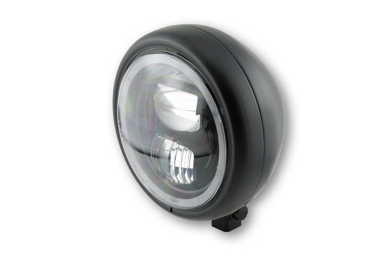 HIGHSIDER 5 3/4 Inch LED Head Light PECOS Type7 With Parking Light Ring, Black Matt