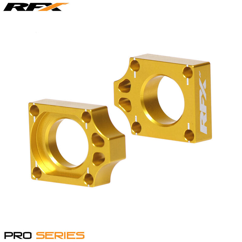 RFX Pro Rear Axle Adjuster Blocks (Yellow) - Suzuki RMZ250/450