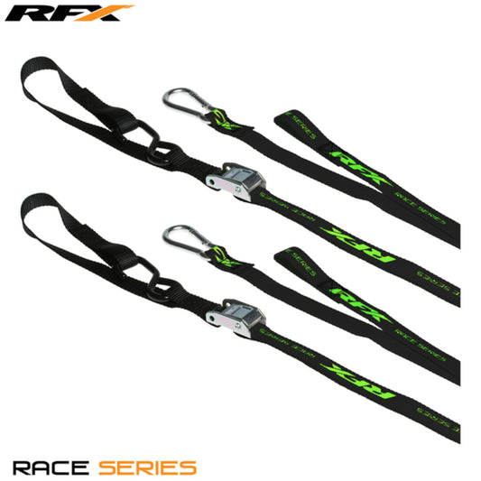 RFX Race Series 1.0 Tie Downs (Black/Hi-Viz LE) with extra loop and carabiner clip