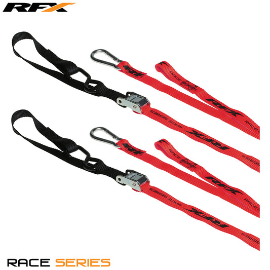 RFX Race Series 1.0 Tie Downs (Red/Black) with extra loop & carabiner clip
