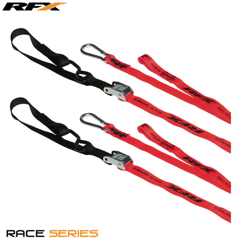 RFX Race Series 1.0 Tie Downs (Red/Black) with extra loop & carabiner clip