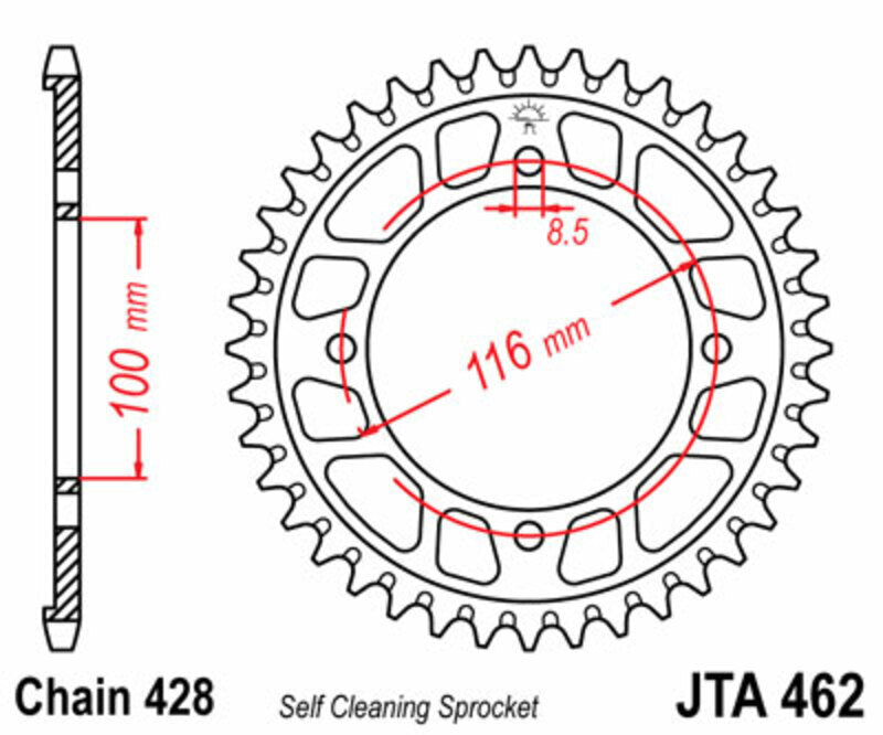 JT SPROCKETS Aluminium Ultra-Light Self-Cleaning Black Rear Sprocket 462 - 428