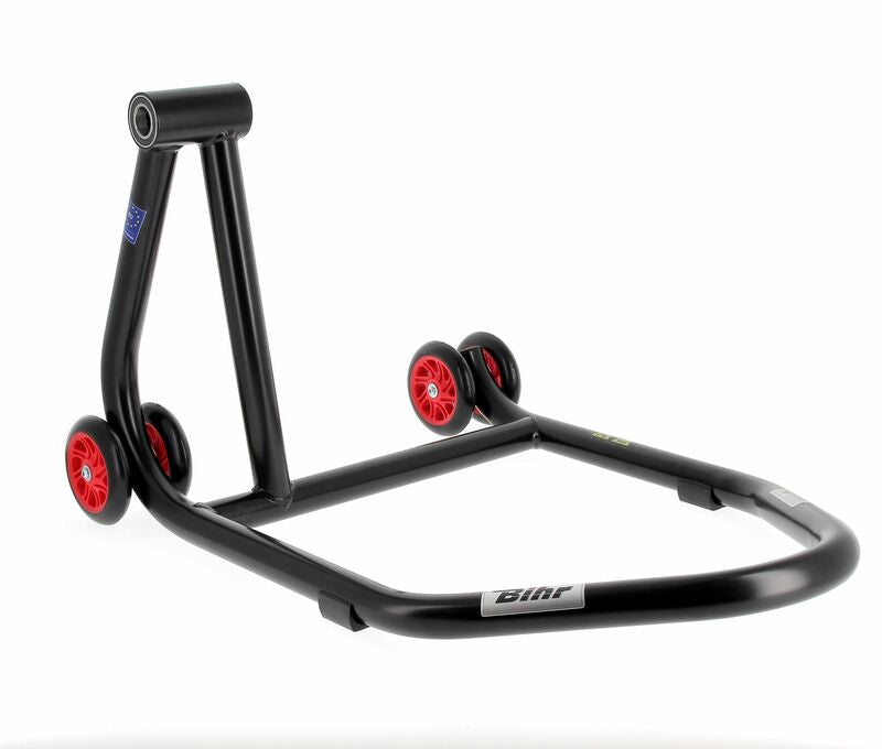 BIHR Home Track Left Single Arm Paddock Stand Matt Black Red Wheels