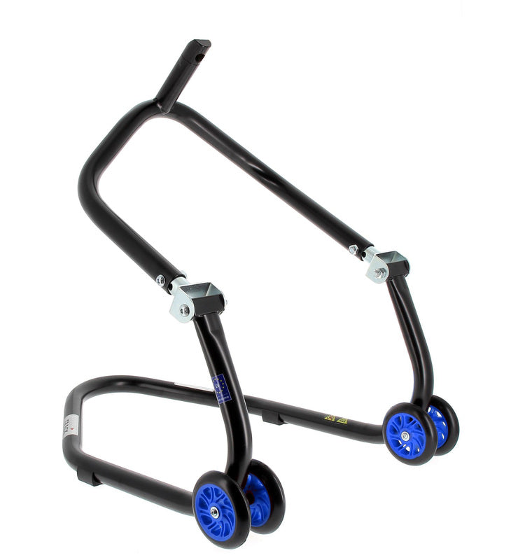 BIHR Home Track Under Triple Clamp Front Paddock Stand Matt Black Blue Wheels