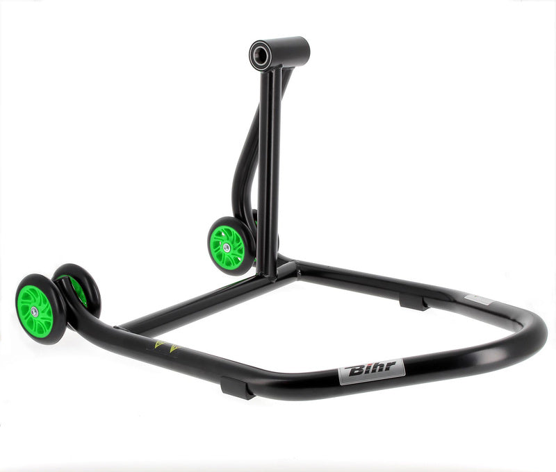 BIHR Home Track Right Single Arm Paddock Stand Matt Black Green Wheels