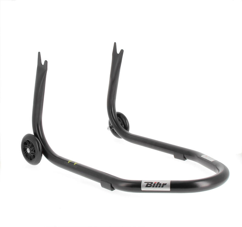 BIHR Home Track Fixed Rear Paddock Stand with "V" Adapters Matt Black Black Wheels