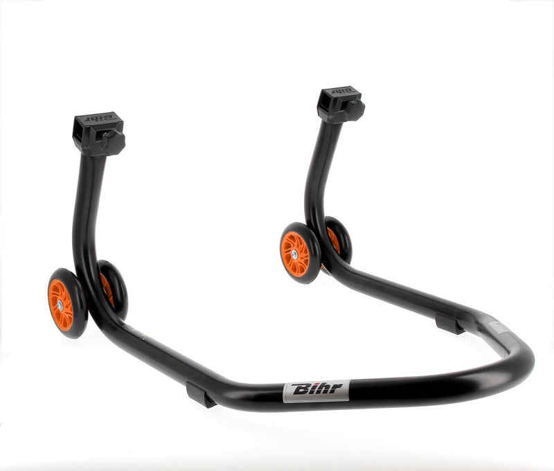 BIHR Home Track Rear Paddock Stand with "L" Adapters Matt Black Orange Wheels