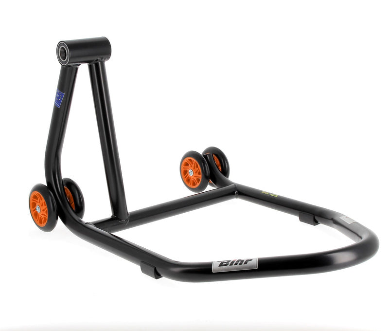 BIHR Home Track Left Single Arm Paddock Stand Matt Black Orange Wheels