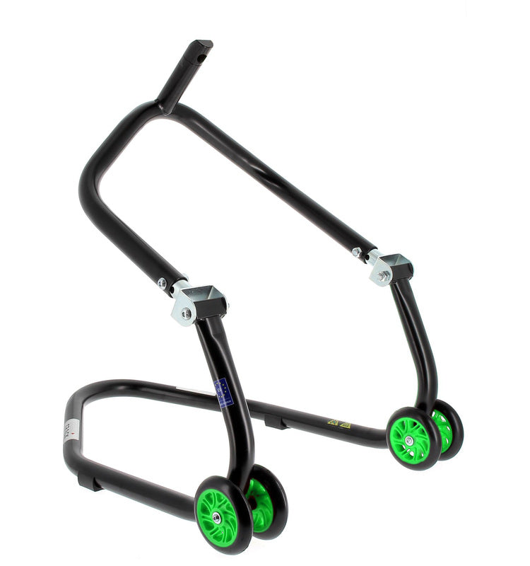 BIHR Home Track Under Triple Clamp Front Paddock Stand Matt Black Green Wheels