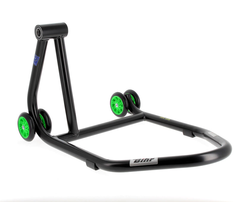 BIHR Home Track Left Single Arm Paddock Stand Matt Black Green Wheels