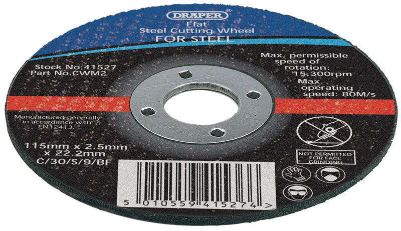 DRAPER Set of 10 Cutting Discs Ã˜115 Thickness 1,2mm Grit 80