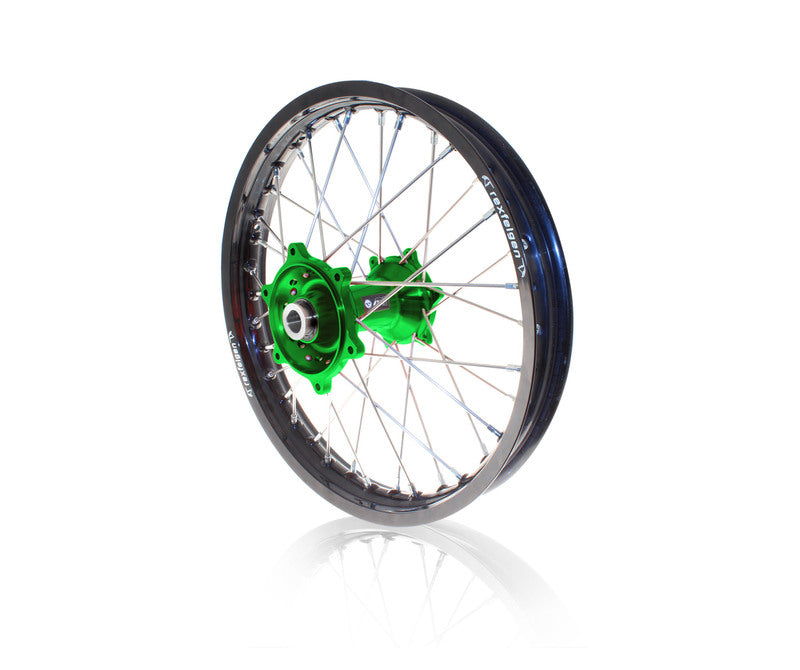 ART MX Complete Front + Rear Wheel 21x1,60/19x1,85 Black Rim/Green Hub Kawasaki