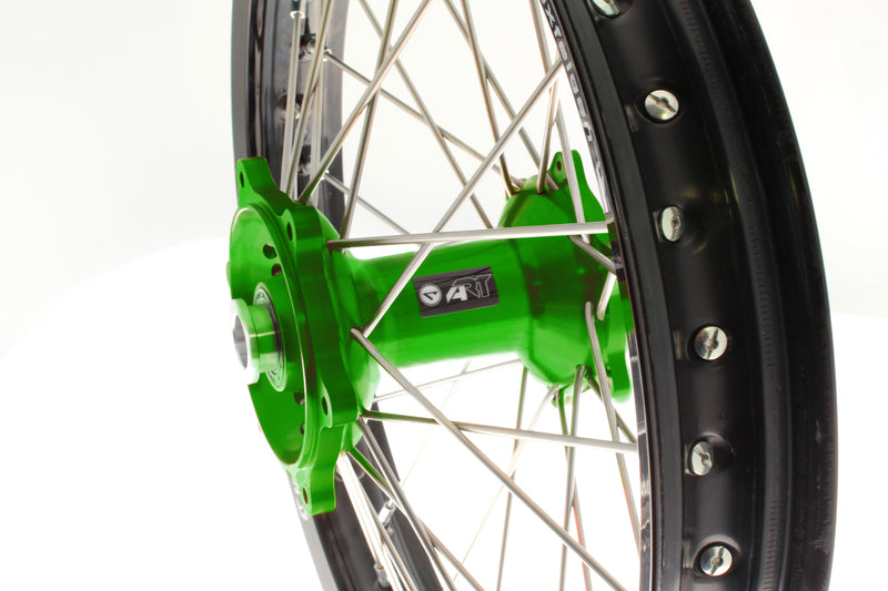 ART MX Complete Front + Rear Wheel 21x1,60/19x1,85 Black Rim/Green Hub Kawasaki